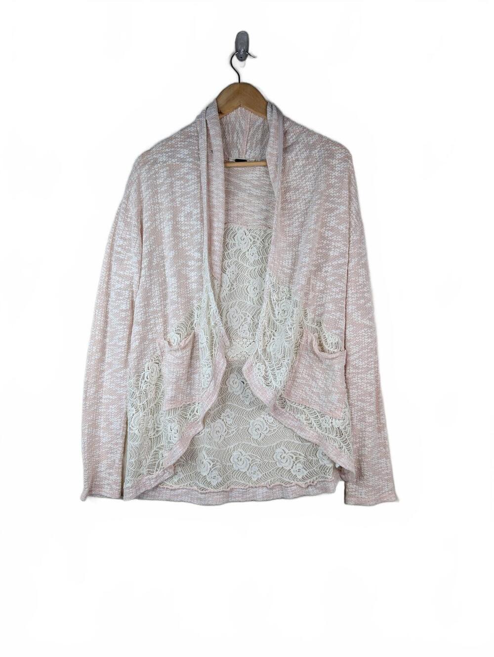 VTG Miss Me Y2K Lace Open-Front Cotton Blend Cardigan w/Lace Back Detail Size L